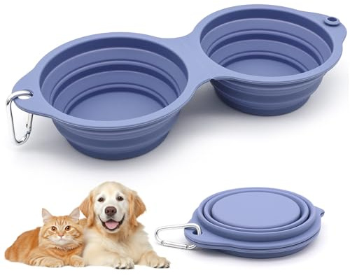 GmwyCzV Gamelle Pliable pour Chien, Deux en Un Intégré Silicone Gamelle pour Chien, Portable Bol Pliable avec Mousqueton, pour Chiens et Chat Voyage, Promenade, Randonnée (Bleu Ciel)