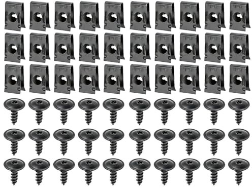 COYUN Clips Auto,60 Pcs Set U Clip Fissaggio Auto, Clip a U e Viti, Kit Universale in Metallo, Clips per Carrozzeria, Dadi a Gabbia per Autos, Viti e Dadi di Fissaggio, per Autos