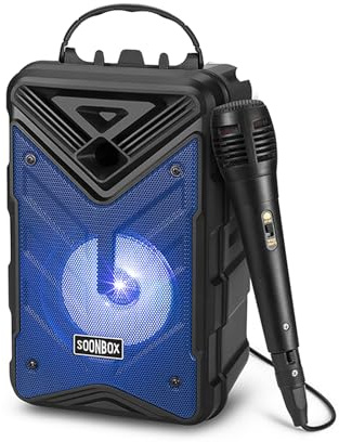 Bluetooth Speaker with Microphone, Wireless Outdoor Speaker with RGB Rhythm Lights, Loud Speaker with Phone Holder for Home, Party, Travel & Outdoor Activities (Blue)