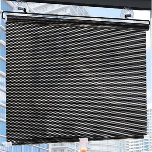 Suction Cup Blackout Roller Blinds, No Drilling Portable Window Shades, Thermal Insulated Sun Protection Privacy Curtains, Retractable Easy Install for Home Office Car, Black, 58 * 125cm