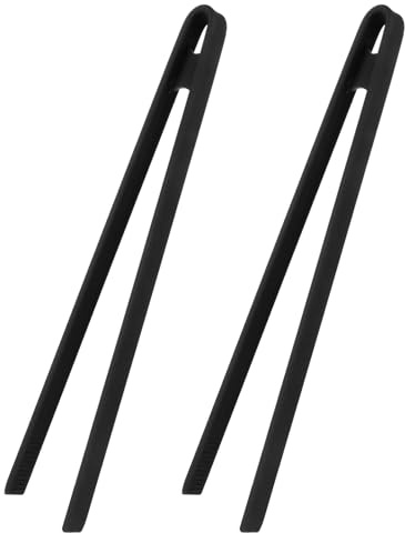 sourcing map 2Pcs Silicone Toast Tongs, 29cm Kitchen Food Tongs Heat Resistant for Cooking Food Trivet Grippers Non-Slip Long Tool for Salad Ice Cubes Toaster Fruits Sugar Barbecue, Black