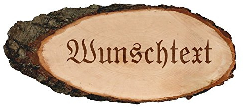 Bütic GmbH Gravierte ovale Rindenbretter Holzbrett Baumscheibe Türschild, Motivauswahl:Wunschtext, Brettgröße:ca. 30 cm lang