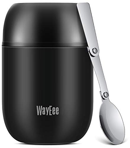 WayEee Contenitore Termico per Alimenti, Barattolo per Alimenti sottovuoto di Acciaio Inossidabile 450ml con Un Cucchiaio Pieghevole per Zuppa, Porridge, Riso, Frutta