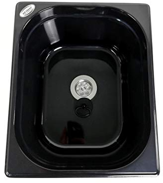 Edelstahl Spülbecken Camping Spüle Waschbecken Marktstand Imbiss Design schwarz + Ablauf 1 1/2 325x265x150mm (ad-ideen)