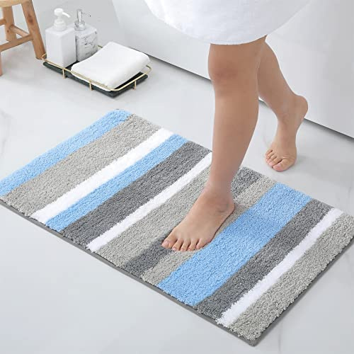 Homaxy Mikrofaser Badezimmerteppich Badematte rutschfest–40x60cm, Blau/Grau | flauschig&weich, angenehm auf der haut, hohe saugfähigkeit, rutschfeste rückseite, maschinenwaschbar, weit verbreitet