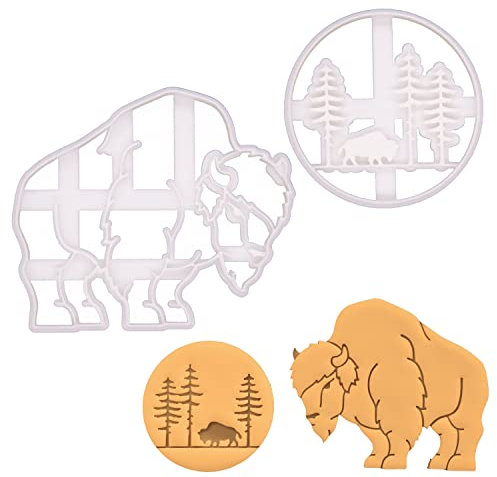 BAKERLOGY Set of 2 Wood Bison Cookie Cutters - Detailed Biscuit Cutter Design for Baking and Crafts, Ideal on Fondant, Dough, Clay