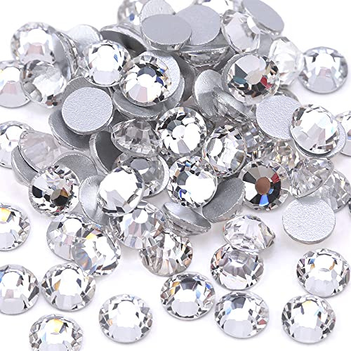 CENPEK 5760 stycken Hot Fix Strass Stenar Kristall Rund Flatback Strass Ädelstenar Glas Stenar i Förvaringsbox (Silver)