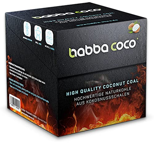 babba coco® | Premium Shisha & Grill Kohle 100% aus Natur Kokosnussschalen ohne chemische Zusätze | 26er mm Würfel | Charcoal for Hookah & BBQ (1KG)