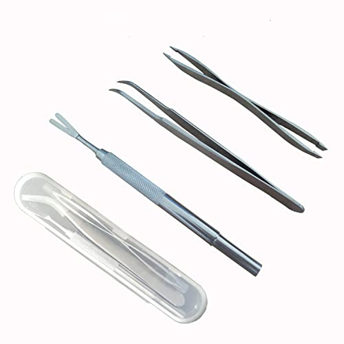 HSZJsto 3 in 1 Zeckenentferner Kit, Edelstahl Zeckenentferner Pinzette Zeckenentferner Werkzeuge Set für Haustier Hund Katze Mensch mit Aufbewahrungsbox