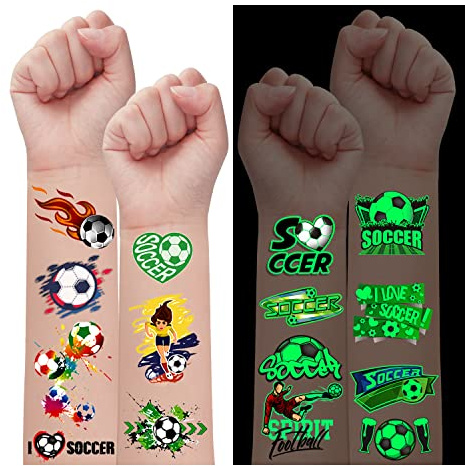 Leesgel Fußball Leucht Tattoos Kinder, 20 Blatt Geschenk Jungen Deko | Hautfreundlich Wasserfest, Fußball Motive, im Dunkeln leuchtend, Geburtstag Deko, Einschulung, Geschenk Jungen 3-10