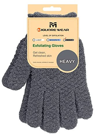 Migliore Wear Exfoliating Wash Gloves, Shower Scrub Gloves/Loofah, Natural Fibre Bath Gloves for Spa, Massage, Body Scrub Exfoliator, Dead Skin Remover with Hanging Loop(Heavy)