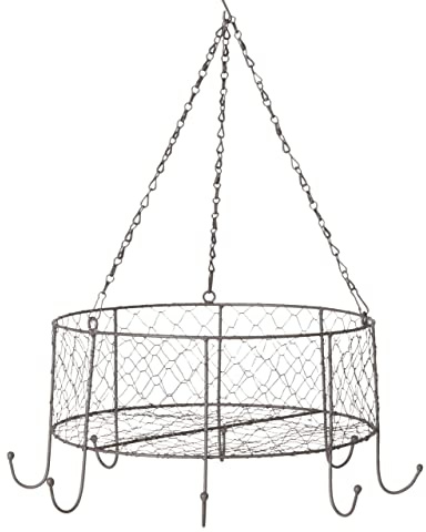 Spetebo Metall Hängekorb VERONA mit 8 Haken - Ø 35 cm - Draht Korb Decken Regal in grau Hänge Obstkorb Aufbewahrungskorb Wandkorb Obst Gemüse Korb hängend