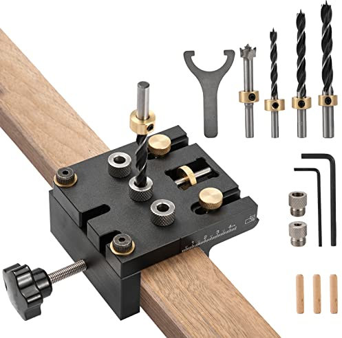 35 mm Scharnier Gauge,3-In-1 Doweling Jig Kit, 6/8/10mm Bohrschablone Praktische Dübelhilfe Auf,die Holzbearbeitung Taschenloch Jig Kit