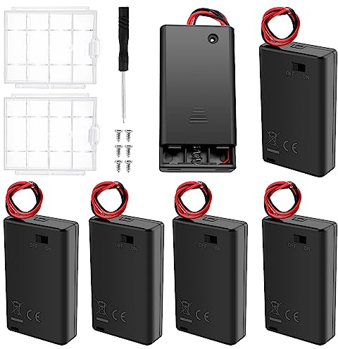 6 Stücke 3 AAA Batteriehalter, KUOQIY 3 x1.5V AAA Kunststoff Batteriehalter mit Drahtkabel und EIN/AUS Schalter und Abdeckung, mit Batteriebox aus Kunststoff und Schrauben und Schraubendreher
