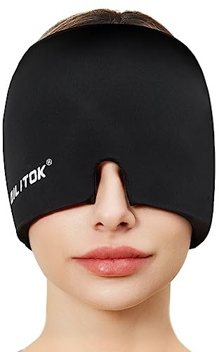 Fascia per la testa in gel per alleviare l'emicrania, terapia del caldo e del freddo, cappello per alleviare il mal di testa, per occhi gonfi, maschera per occhi gonfi, seno, tensione e stress, nero