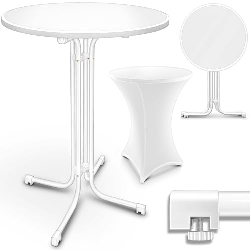 tillvex Table haute Gastro pliable avec housse - Diamètre 70 cm - Table de bistrot ronde - Table de fête résistante aux intempéries - Table de jardin intérieure et extérieure