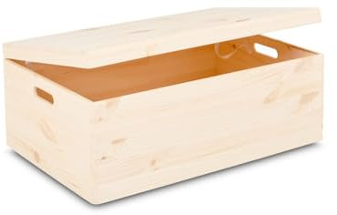 Pinus - Holzkiste mit Deckel, 60x40x23 cm, Schatzkiste, Bastelkoffer mit Klappverschluss, Holzbox, Schatztruhe aus Holz, Aufbewahrungsbox, Kiefer, 315400C