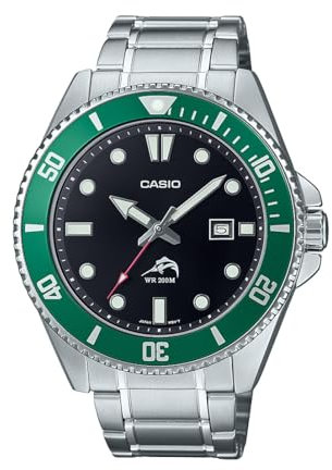 Casio MDV106DD Series | Unisex Analog Watch | Silver/Red | 200M WR | Stainless Steel Case | Resin Band | 2 Hand Analog (HR, Min, SEC) | Date Display | Screw Down Crown/Screw Down Caseback | 3 Yr Batt,