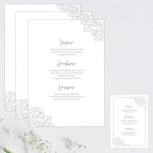 13 Bezaubernde Menükarten im DIN A5 Format | Personalisierbare Speisekarten Getränkekarten für Hochzeiten, Geburtstage und Jubiläen | Elegante Tischdekoration mit Blanko Menu