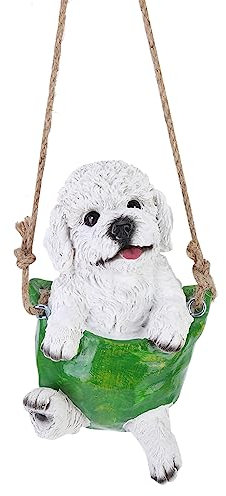 Cyrank Schaukel-Hundestatue, Kunstharz-Hunde-Gartenstatue, Schaukel-Hängefigur, Kunstharz-Welpen-Gartenskulptur, Schaukel-Hundefigur, Rasenfigur-Dekoration