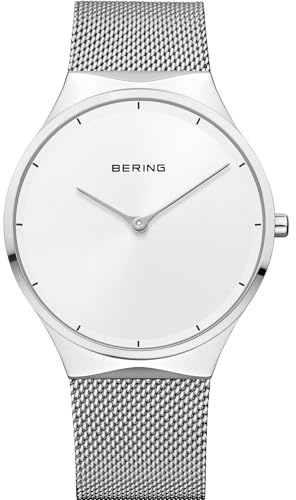 Bering Unisex Quarz Uhr | Armbanduhr 38 mm Edelstahlgehäuse und Zifferblatt | Milanaisearmband | Saphierglas | 3 ATM | 12138