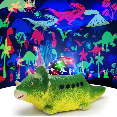 Dinosaurier Sternenhimmel Projektor Kinder, Rotation Dino Lampe, Dino Sternenhimmel Projektor, Schreiende Dinosaurierlampe mit Weißes Rauschen, 8 Farblichter und 360° Drehbare(ab 3-9 Jahre/Grün)