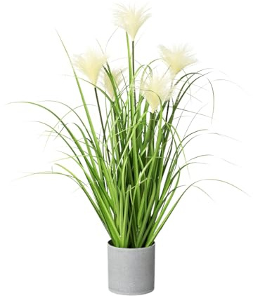 CREATIV green künstliches Riedgras 66cm im weißen Topf I naturgetreues Wildgras im Topf I Pampasgras für Innen I hochwertige & dekorative Dekopflanze I Grasbusch für Indoor I lebensechte Kunstpflanze
