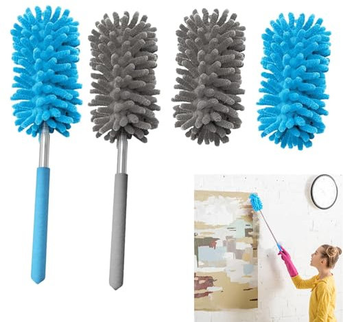 ElevaPulse 4 Stück Staubwedel Lang Teleskop Waschbar - Flexibler Staubwischer mit Teleskopstange für Effiziente Staubentfernung, Staubwedel Lang Ausziehbar 75cm