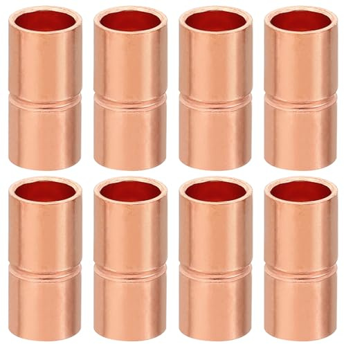 PATIKIL 1/4 Inch ID Copper Coupling Fittings, 8 Pcs Rolled Tube Stop Straight Pipe Fitting Welding Joint for HVAC Air Conditioning Plumbing Refrigeration | Rolled Straight Stop Pipe Fitting, for Air Conditioning HVAC Refrigeration System