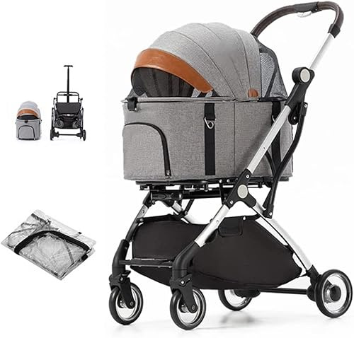 Kinderwagen für Haustiere/Hunde/Katzen, Haustier-Buggys für kleine und mittelgroße Hunde/2 Katzen, Haustier-Transportwagen, Hundekinderwagen mit Aluminiumhalterung, Reisewagen mit Regenschutz (Schwa