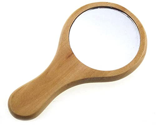 WIPPWER Make-up-Spiegel, Naturholz-Spiegel, Holz-Handspiegel, Vintage, tragbar, kompakt, Make-up-Handspiegel mit Griff