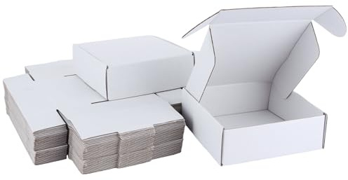 VIDETOL 50 Stück Versandkartons, 15 x 15 x 5 cm, kleine Geschenkkartons, Wellpappe, Versandkartons zum Verpacken, Weiß