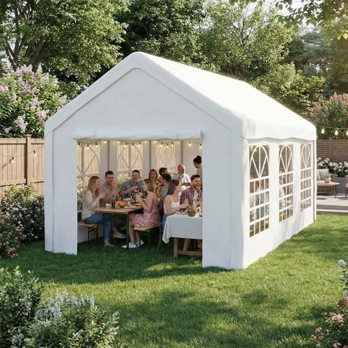 Thanaddo Partyzelt 3 x 6 m, Pavillon mit abnehmbaren Seitenwänden, Pavillon Zelt Gartenpavillon Festzelt Gartenzelt, Weiß