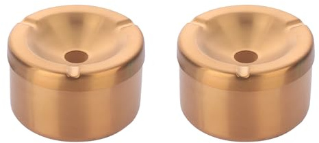 DOCBLACK Cenicero con tapa de acero inoxidable, resistente al viento, cenicero exterior de metal dorado para cigarrillos, acabado cepillado y borde liso, fácil de limpiar, juego de 2