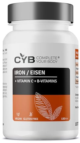 Eisen (Chelatisiertes als Eisen Gluconat) + Vitamin C + B12 & B6 – Tägliches Premium Multivitaminpräparat für Energie, Immunität und Eisenunterstützung – Eine Tagesdosis