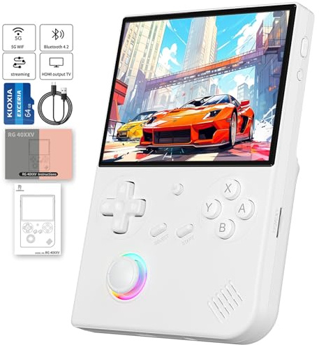 RG40XX V Handheld Game Consoles RG40XXV Retro Game Console Built-in 64G TF Card RG 40XXV Portable Gaming Console Linux 64-bit System Supports WiFi Bluetooth HDMI and TV Output Black White