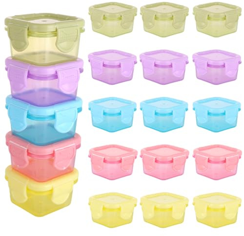 ASelected 20 Stück Kleine Dosen mit Deckel, 6,5 x 4 cm Gefrierdosen Klein, 60 ML Kleine Dosen mit Deckel Plastik, Quadratisch, Stapelbar, für Salatdressing von Marmelade Obst Snacks Gewürze Saucen