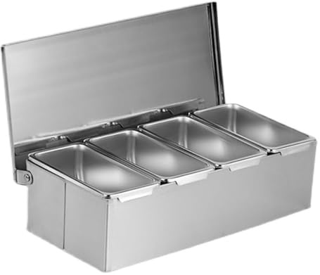 Yunir Large 4 Grids Seasoning Box Trays, Stainless Steel, Large Space Spice Box Seasoning Organizer Box, Condiment Jars for Salt Snacks Flour Dry Goods Fruits