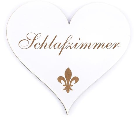 Dekolando Deko Türschild Herz - Schlafzimmer - Schild 13 x 12 cm - Schilder Türschilder Namensschilder Wohnung selbstklebend Holzschild Tür Holzschilder