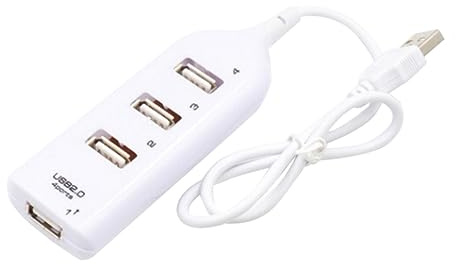 Hub USB 2. 0 a 4 Porte in ABS Bianco Protezione Sovracorrente | Adattatore Usb Pc, Trasmissione Dati, Compatibile Xp Vista 7 8 10, per Laptop e Computer Desktop