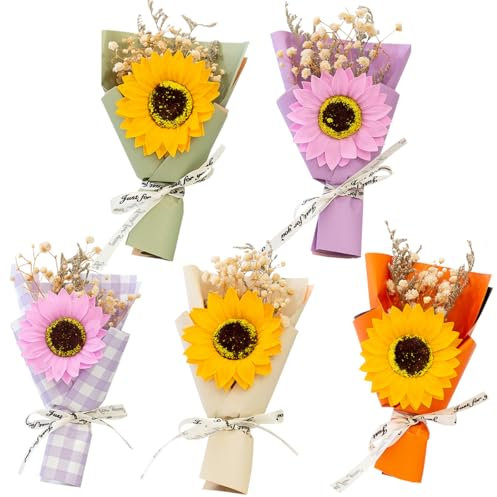 Petunny 5 mini bouquet di fiori squisiti bouquet di girasoli piccoli bouquet di fiori artificiali per compleanno, Natale, San Valentino, festa di nozze, decorazione regalo