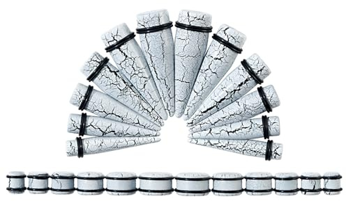 Longbeauty 24 Stücke Acryl Ohr Stretching Kit Tapers Plugs Dehnstäbe Dehnungsset Gauges Ohrpiercing Ohrdehner mit O-Ringe 10mm-20mm Piercing Schmuck