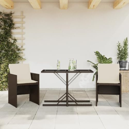 Xichuzi 3-TLG. Bistro-Set mit Kissen Braun Poly Rattan, Gartenset Tisch Und Stühle, Balkon Möbel Für Kleinen Balkon, Terrassenmöbel, Balkonset, Balkonmöbel, Möbelsets - 365065