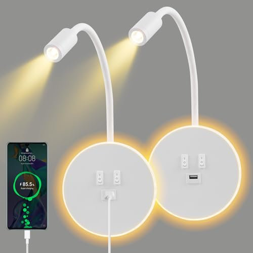 Strixorn 2PCS Wandleuchte Innen LED, Leselampen Leselicht mit Schalter, 12W Modern Innenwandleuchte, 360°Drehbare Moderne Wandbeleuchtung für Schlafzimmer Wohnzimmer Hotels Nachttischlampe (Weiß)