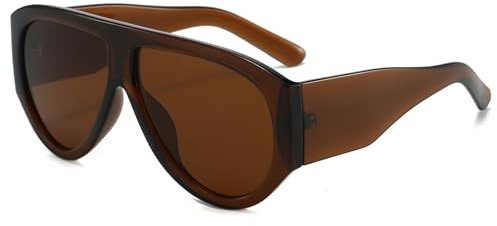 LJCZKA Oversized Square Sunglasses for Women Men 70s Retro Pilot Sunglasses Vintage Wrap Around Chunky Thick Frame Sun Glasses UV400 Protection (Brown Brown)
