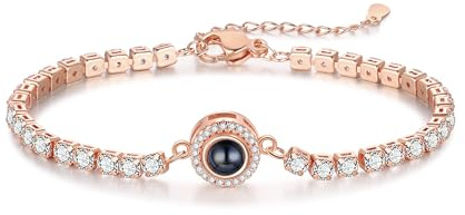 LoLaTide Personalisiertes Armband mit Bild Im Stein Benutzerdefinierte Foto Armbänder Silber/Roségold/GoldGeschenke für Herren Damen der Erinnerung