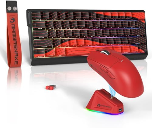 ATTACK SHARK x MAMBASNAKE X60HE Magnetische Tastatur mit X11 Gaming-Maus, kabelloses Tastatur- und Maus-Set, BT/2.4G/USB-C, Rapid Trigger, 8K Polling-Rate, PAW3311, 22000 DPI, ultraleichte Maus–Rot