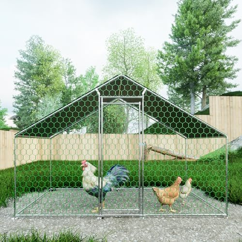 Freilaufgehege Hühnerstall mit Sicherheitsschloss und Wasserdichtes PE-Tuch, Freilaufgehege aus Metall für Hühner, Kaninchen und weitere Kleintiere (3x2x2m)