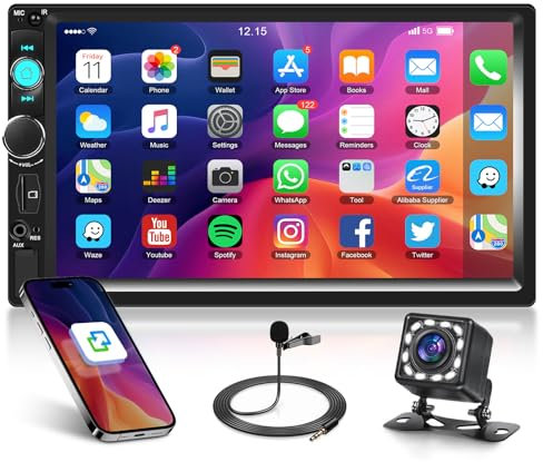 Rimoody Double Din Car Radio with Bluetooth, 7 Inch Touch Screen 2 Din Car Stereo Mirror Link USB SD EQ FM Radio with Backup Camera Steering Wheel Control