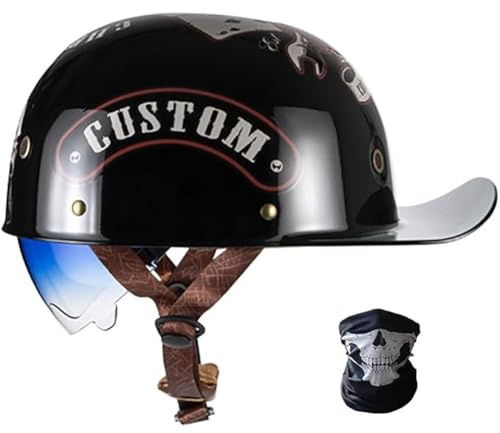 SYEBVTQ Rétro Casquette De Baseball Vintage Casque De Moto À Visage Ouvert pour Hommes Femmes Mobylette Bols Casque, Casque Bol Moto Homologué ECE, pour Vélos Motos Scooter